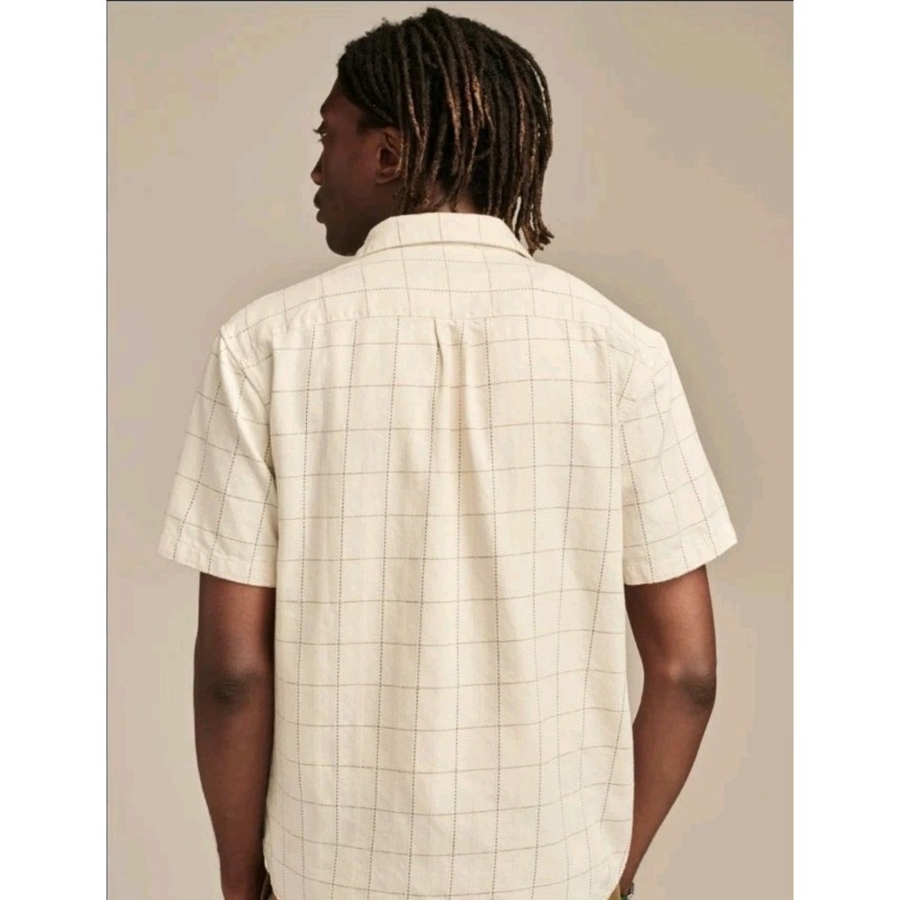 Mens Short Sleeve Button Goemeteuc Grid Pattern SizeG 42/44 PURITAN. Wrinkle Res